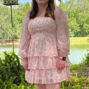 Pink and White Floral Dress